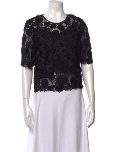 Pre-owned Carolina Herrera Lace Pattern Crew Neck Blouse W/ Tags In Black