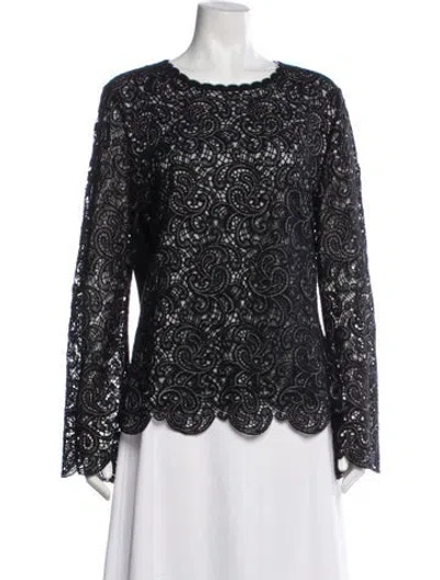 Pre-owned Carolina Herrera Lace Pattern Crew Neck Sweater In Black