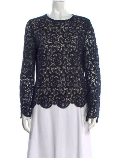 Pre-owned Carolina Herrera Lace Pattern Crew Neck Sweater In Blue