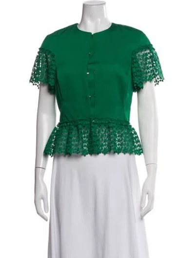 Pre-owned Carolina Herrera Lace Pattern Jacket In Green