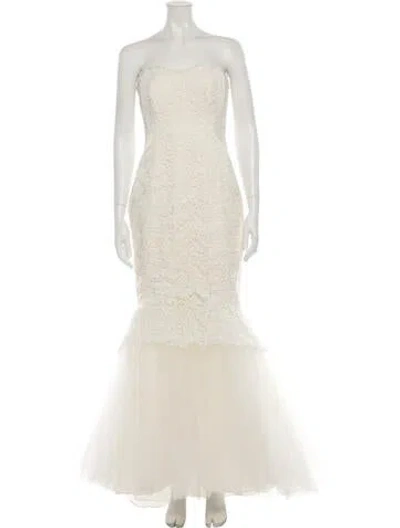 Pre-owned Carolina Herrera Lace Pattern Long Dress In Gray
