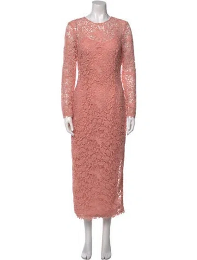 Pre-owned Carolina Herrera Lace Pattern Long Dress In Pink