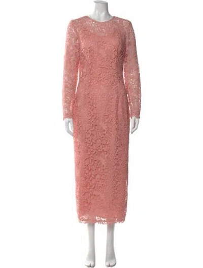 Pre-owned Carolina Herrera Lace Pattern Long Dress In Pink