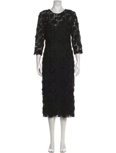 Pre-owned Carolina Herrera Lace Pattern Midi Length Dress In Black