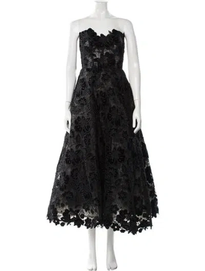 Pre-owned Carolina Herrera Lace Pattern Midi Length Dress In Black