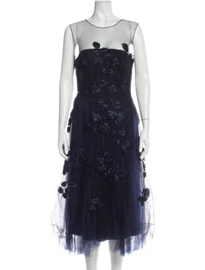 Pre-owned Carolina Herrera Lace Pattern Midi Length Dress In Blue