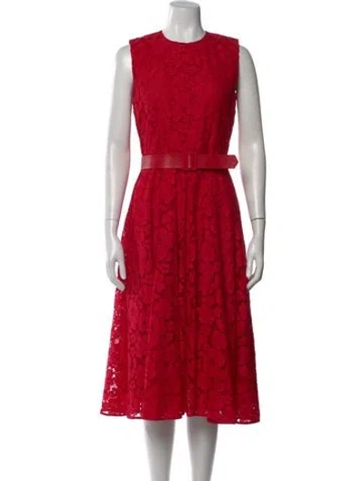 Pre-owned Carolina Herrera Lace Pattern Midi Length Dress In Red