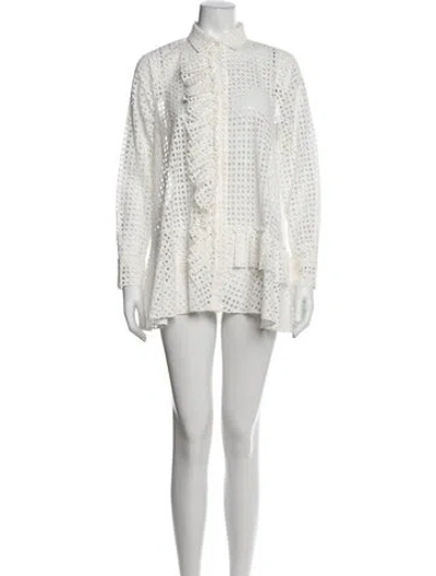 Pre-owned Carolina Herrera Lace Pattern Mini Dress In White