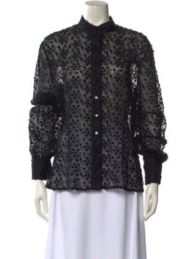 Pre-owned Carolina Herrera Lace Pattern Mock Neck Blouse In Black