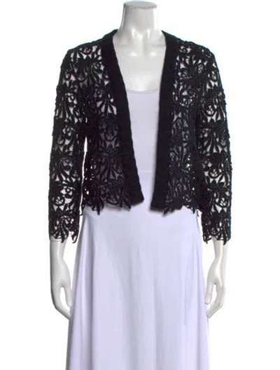 Pre-owned Carolina Herrera Lace Pattern Open Front Sweater In Black