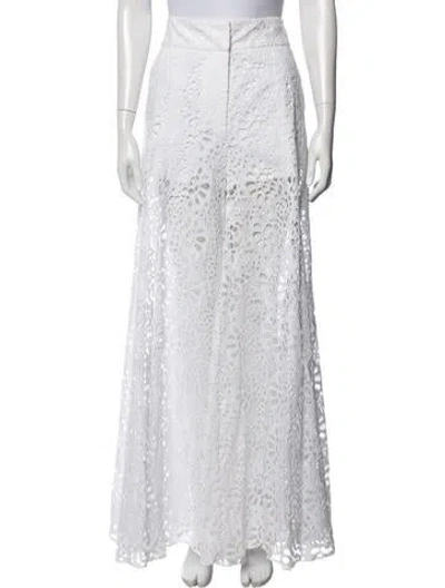 Pre-owned Carolina Herrera Lace Pattern Wide Leg Pants In White