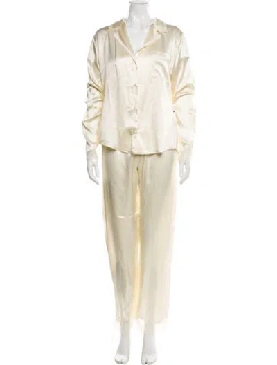 Pre-owned Carolina Herrera Lace Trim Embellishment Pant Set In Neutral