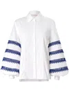Carolina Herrera Guipure Lace-trimmed Cotton-blend Poplin Shirt In White