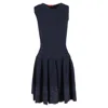 Carolina Herrera Lace-trimmed Drop Waist Midi Dress In Navy Blue Polyester In Blue