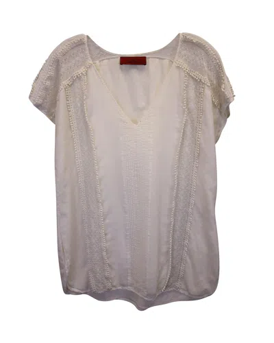 Carolina Herrera Lace-trimmed V-neck Blouse In White Cotton