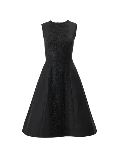 Carolina Herrera Lace-embellished Denim Midi Dress In Blue