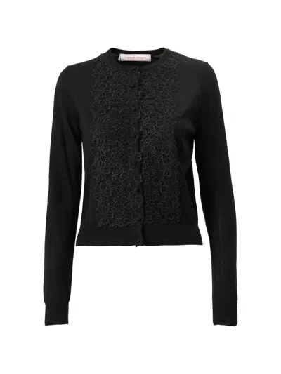 Carolina Herrera Lace-panel Cardigan In Black