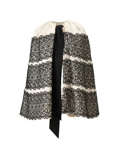 Carolina Herrera Lace-trimmed Cape In Neutrals