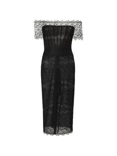 Carolina Herrera Lace-trimmed Off-shoulder Dress In Black