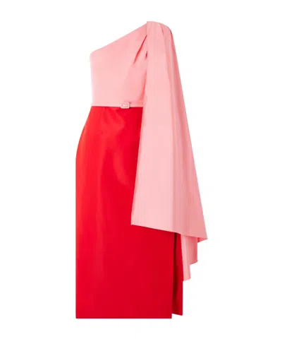 Carolina Herrera Belted Color-block Silk-faille Midi Dress In Red