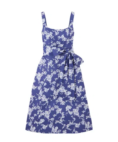 Carolina Herrera Belted Floral-print Faille Midi Dress In Blue