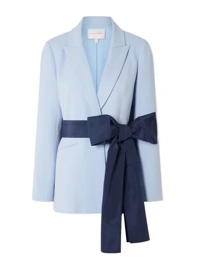 Carolina Herrera Belted Wool-blend Crepe Blazer In Blue