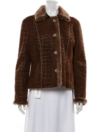 Pre-owned Carolina Herrera Lambskin Animal Print Jacket In Brown