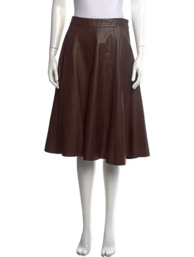 Pre-owned Carolina Herrera Lambskin Midi Length Skirt In Brown