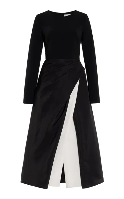Carolina Herrera Layered Crepe Midi Dress In Black,white