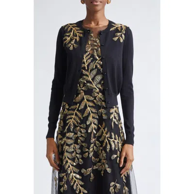 CAROLINA HERRERA CAROLINA HERRERA LEAF EMBROIDERED SILK & COTTON CARDIGAN