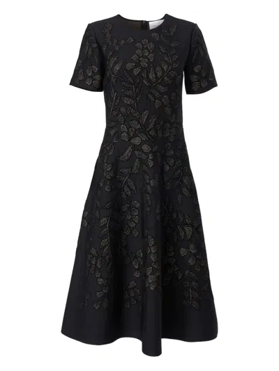 Carolina Herrera Leaf Jacquard Midi Dress In Black