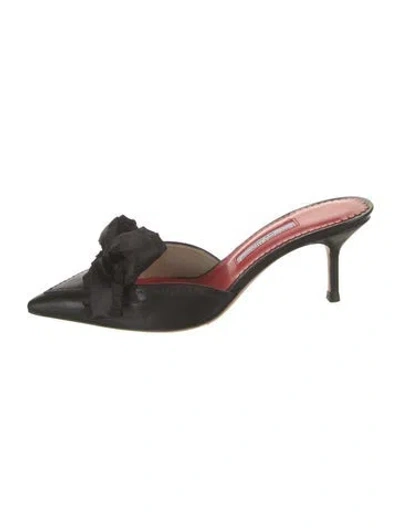 Pre-owned Carolina Herrera Leather Bow Accents Mules W/ Tags In Black