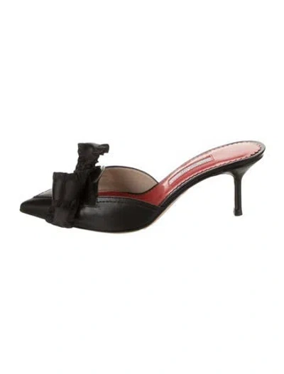 Pre-owned Carolina Herrera Leather Bow Accents Mules W/ Tags In Black