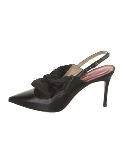 Pre-owned Carolina Herrera Leather Bow Accents Slingback Pumps In Black