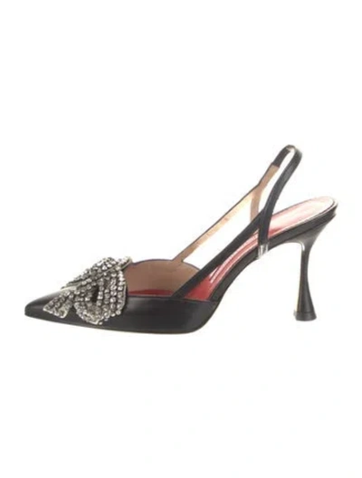 Pre-owned Carolina Herrera Leather Bow Accents Slingback Pumps W/ Tags In Black