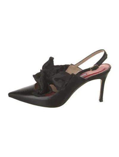 Pre-owned Carolina Herrera Leather Bow Accents Slingback Pumps W/ Tags In Black