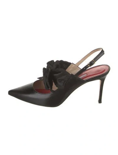 Pre-owned Carolina Herrera Leather Bow Accents Slingback Pumps W/ Tags In Black
