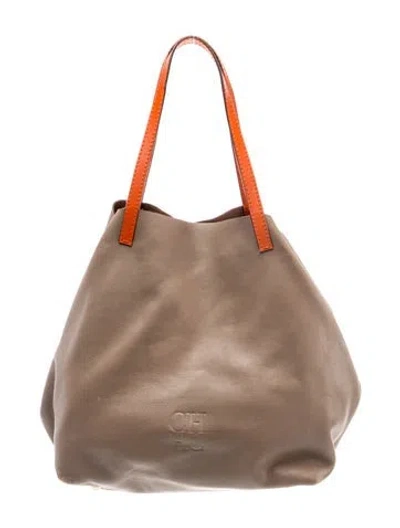 Pre-owned Carolina Herrera Leather Bucket Bag In Brown