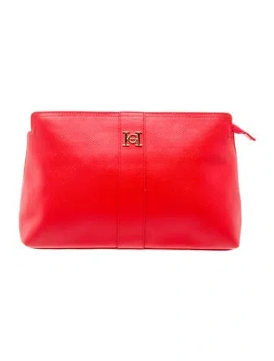 Pre-owned Carolina Herrera Leather Clutch In Red