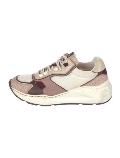 Pre-owned Carolina Herrera Leather Colorblock Pattern Chunky Sneakers In White