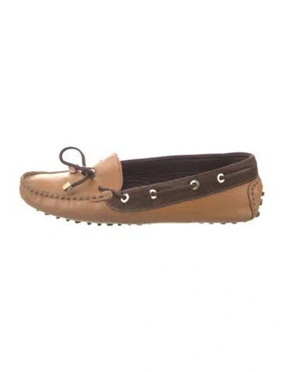 Pre-owned Carolina Herrera Leather Colorblock Pattern Moccasins In Brown