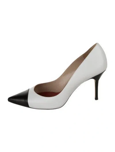Pre-owned Carolina Herrera Leather Colorblock Pattern Pumps In White