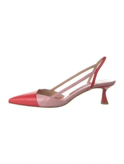 Pre-owned Carolina Herrera Leather Colorblock Pattern Slingback Pumps W/ Tags In Red