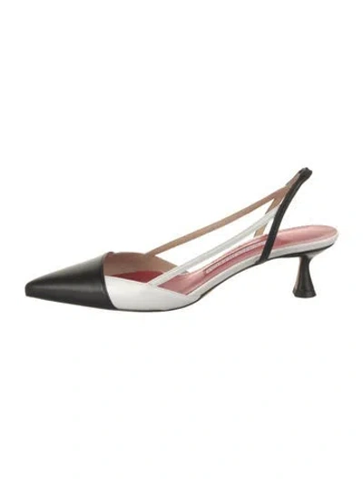 Pre-owned Carolina Herrera Leather Colorblock Pattern Slingback Pumps W/ Tags In White