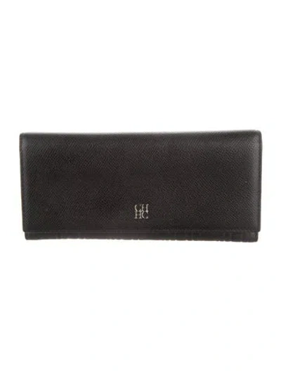 Pre-owned Carolina Herrera Leather Continental Wallet In Black
