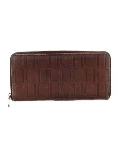 Pre-owned Carolina Herrera Leather Continental Wallet In Brown