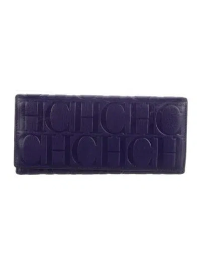 Pre-owned Carolina Herrera Leather Continental Wallet In Purple