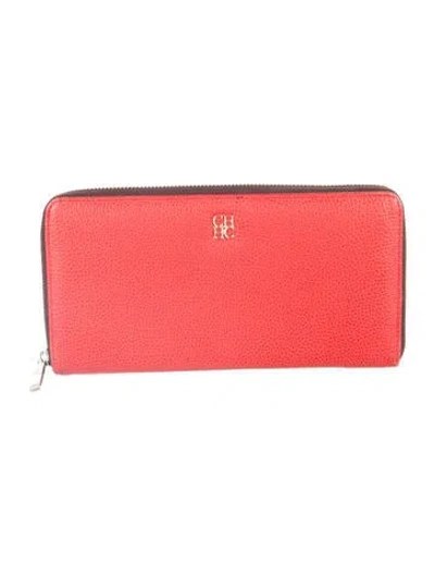 Pre-owned Carolina Herrera Leather Continental Wallet In Red