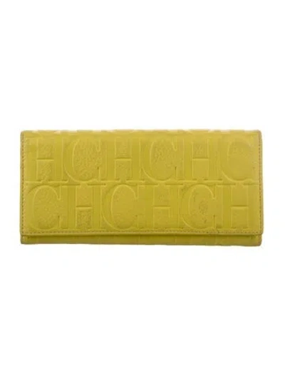 Pre-owned Carolina Herrera Leather Continental Wallet In Yellow
