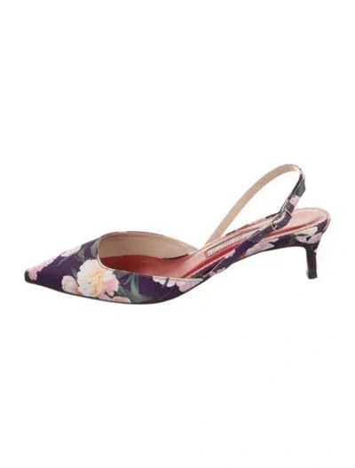 Pre-owned Carolina Herrera Leather Floral Print Slingback Flats W/ Tags In Purple
